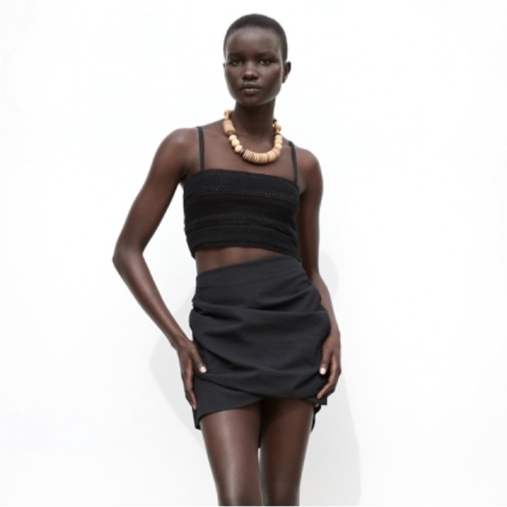 ZARA Draped Wrapped Black Mini Skirt Size Medium NWT